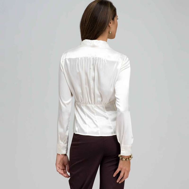 Long Sleeve Seamed Button Front Shirt, Ivory, large image number 1