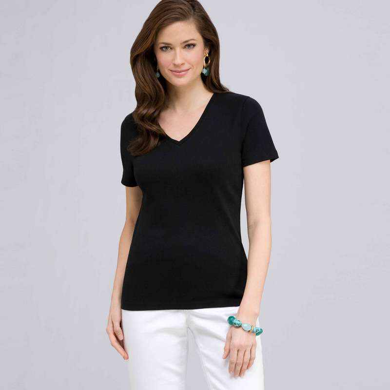 Short Sleeve V-Neck Tee, Black, large image number 0